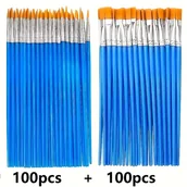 Pędzle - TEMU 200 szt. Nylonowe płaskie i okrągłe pędzle, odpowiednie do akrylu, akwareli, malarstwa olejnego, rysowania linii DIY, malowania ceramicznego, - miniaturka - grafika 1