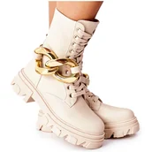 Botki damskie - S.Barski S. Barski Damskie Botki Trapery Beżowe Jensen brązowe - miniaturka - grafika 1