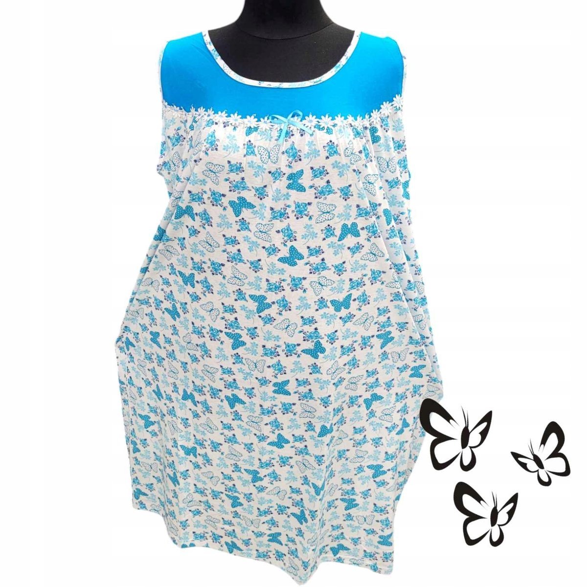 BAWEŁNA KOSZULA NOCNA na ramiączkach duży rozmiar prezent motyl 54 56 7XL