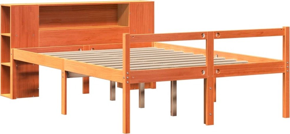 vidaXL Łóżko z litego drewna z półką bez materaca Wosk brązowy 120x190 cm