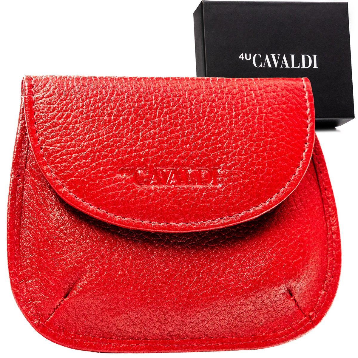 Skórzane etui na klucze 4U CAVALDI czerwone małe na zatrzask portfelik rfid bilonówka
