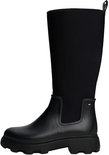 Tommy Hilfiger Damskie buty przeciwdeszczowe FLAGA DŁUGA RAINBOOT CIEPŁA Podszewka FW0FW08973 Kalosze Czarne (Czarne), 6, Czarny, 39 EU
