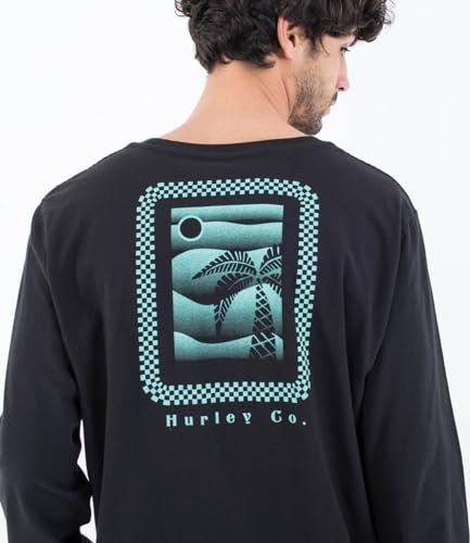 Hurley Koszulka męska z długim rękawem - codzienna palma w kratkę czarna