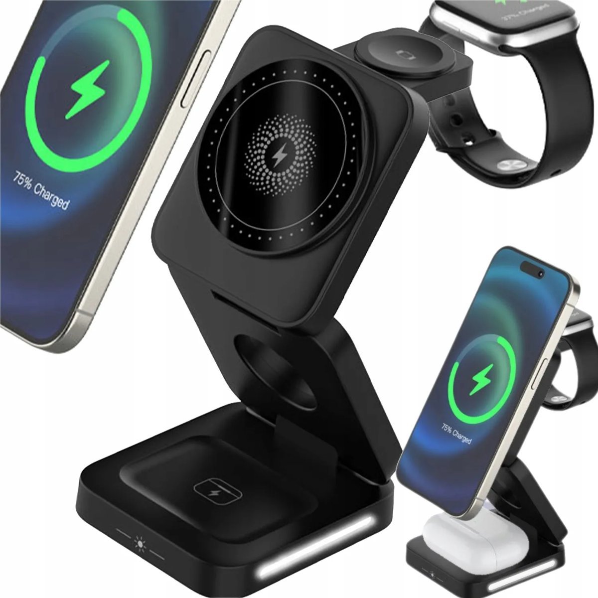 ŁADOWARKA INDUKCYJNA IPHONE STOJAK APPLE MAGNETYCZNA ZEGAREK SŁUCHAWKI 3W1