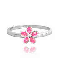 Pierścionki - MINET Pierścien srebrny KWIATY z różowymi opalami wielkość 14 - miniaturka - grafika 1
