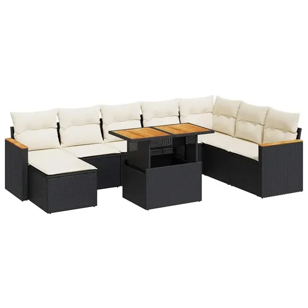 Zestaw mebli ogrodowych z rattanem PE, czarny, wymiary: 62x62x69 cm, 55x62x