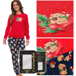 Cornette Piżama Damska Świąteczna Długi Rękaw Nadruk Misie Bawełna XXL - Piżamy damskie - miniaturka - grafika 1
