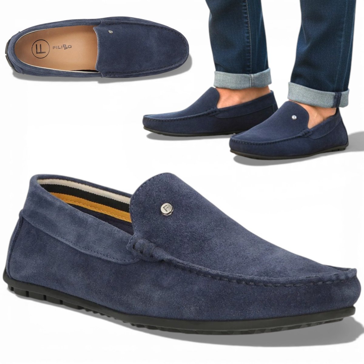 Mokasyny Męskie SKÓRZANE Wiosenne Eleganckie Filippo Wygodne Wsuwane 45