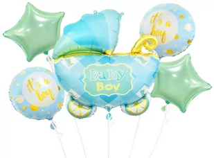 Bukiet balonów foliowych Wózek Baby boy - 5 szt. - Baby shower i roczek - miniaturka - grafika 1