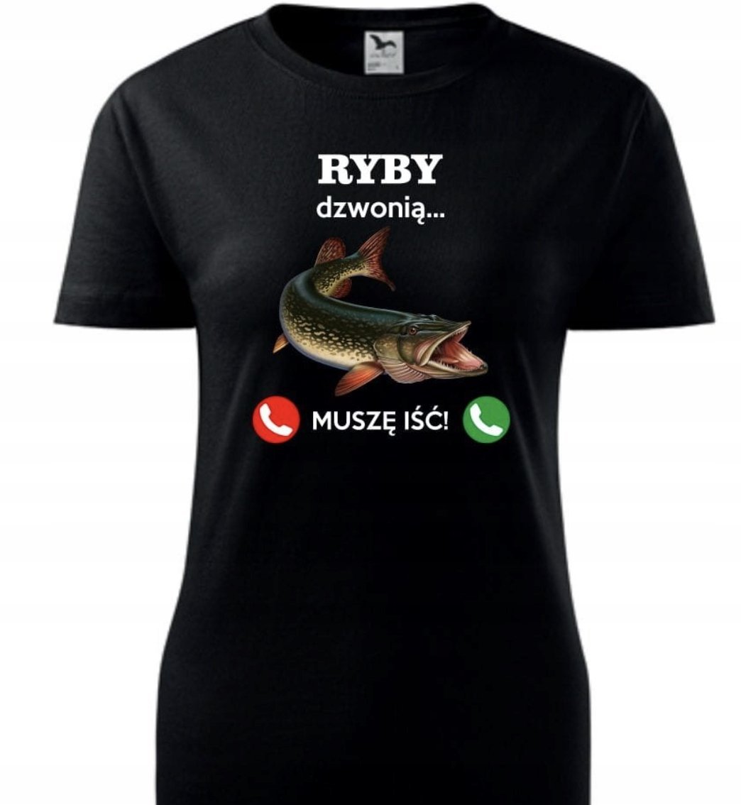 KOSZULKA Wędkarska MĘSKA ŚMIESZNA T-SHIRT Na Ryby Dla Wędkarza r. L #38