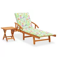 Leżaki ogrodowe - vidaXL Ogrodowy leżak ze stolikiem i poduszką lite drewno akacjowe 3061629 - miniaturka - grafika 1