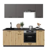 Meble kuchenne - Zestaw Mebli Kuchennych Alto 200 Cm Laminat Dąb Artisan/Grafitowy - miniaturka - grafika 1