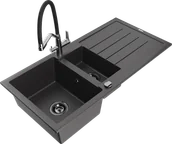 Zlewozmywaki z baterią - Mexen Andres zlewozmywak granitowy 1,5-komorowy z ociekaczem i baterią kuchenną Duo, czarny nakrapiany - 6515-76-671701-07-B - miniaturka - grafika 1