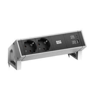 BACHMANN DESK2 2xstyk ochronny USB A&C, ładowarka USB 22W 0,2m GST18 INOX