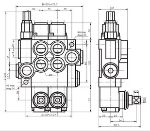 Rozdzielacz Presko 03P80, 3-sekcyjny, 80 l  + tuleja ciśnieniowa - Akcesoria do hydrauliki siłowej - miniaturka - grafika 2