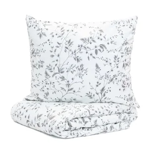 Pościel B2 Bilberry Branch Essentials z mikrofibry biała ze wzorem roślinnym 220x220 cm i 2*70x80 cm HOMLA - Pościel - miniaturka - grafika 1