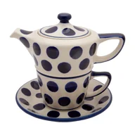 Dzbanki i imbryki - KOMPLET Czajnik 300 ml Filiżanka 200 ml - Ceramika Artystyczna Bolesławiec - KROPKI - miniaturka - grafika 1