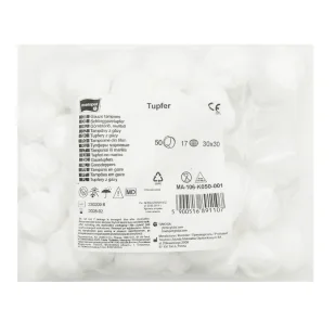 Tupfery z gazy 17 nitkowe niejałowe 30x30cm 50szt - Apteczki i materiały opatrunkowe - miniaturka - grafika 1