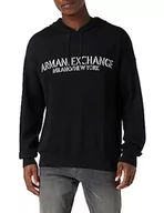 Bluzy męskie - Armani Exchange Męska bluza z kapturem z bawełny, swobodny krój, czarny, XS - miniaturka - grafika 1