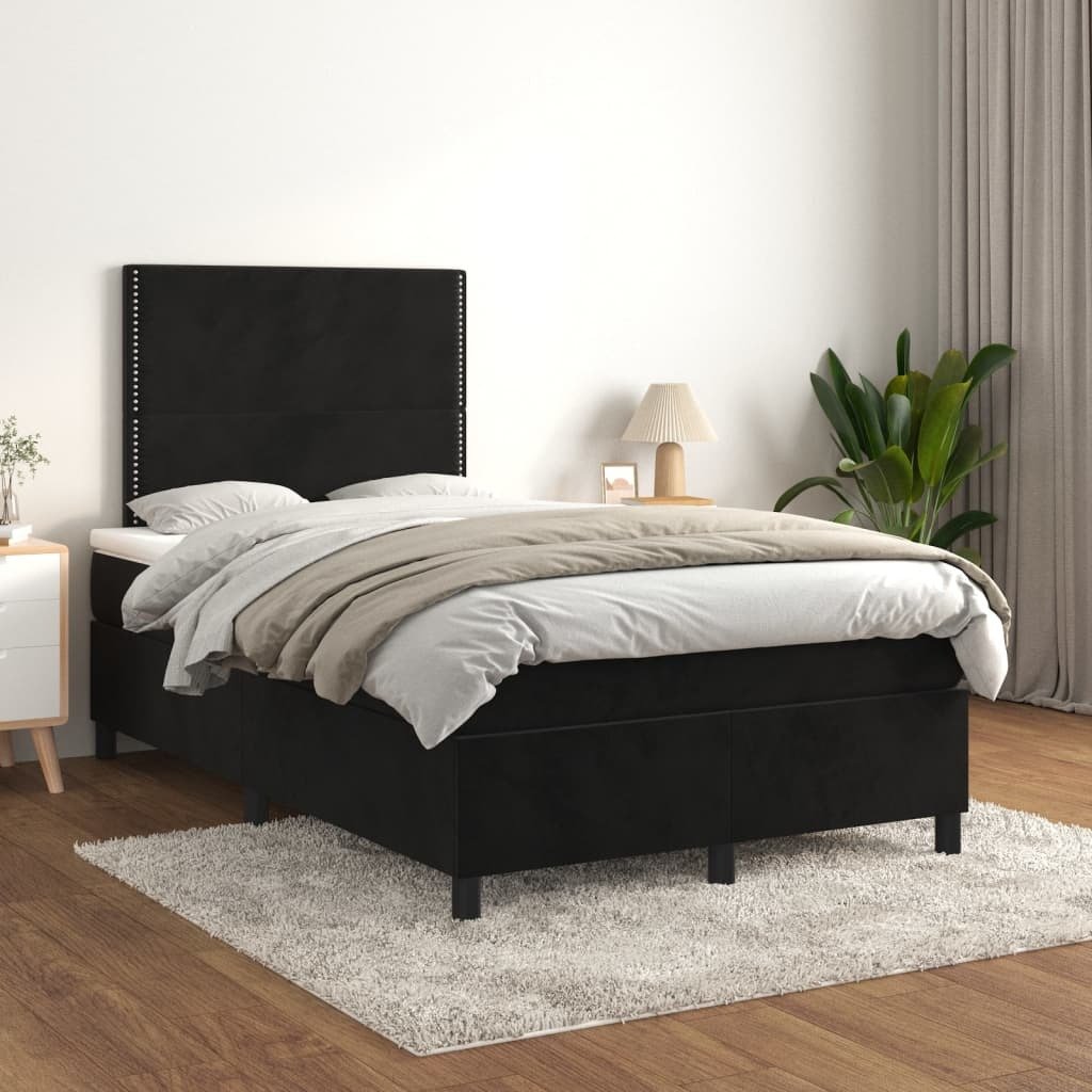 Łóżko sprężynowe z materacem czarne 120x200 cm velvet