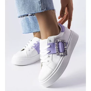 Białe sneakersy zdobione fioletową klamerką Ike - Trampki damskie - miniaturka - grafika 1