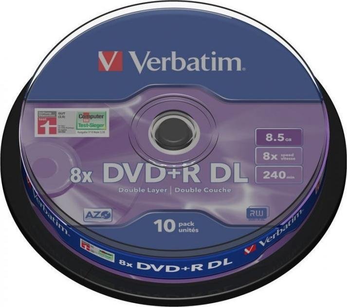 Verbatim Płyta DVD+R VERBATIM DL CAKE10DoubleLayer 8.5GB x8 MattSil 43666