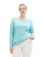 Koszulki i topy damskie - TOM TAILOR Damska koszulka z długim rękawem w paski, 32394-teal Offwhite Stripe, 46 - miniaturka - grafika 1