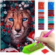 Zabawki kreatywne - Haft Diamentowy ARTULIO, Obraz DIY 5D, Diamond Painting, Mozaika Diamentowa 40X60cm (Puma w kolorowych kwiatach) + Zestaw Akcesoriów - miniaturka - grafika 1