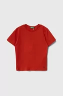 Koszulki dla chłopców - United Colors of Benetton t-shirt bawełniany dziecięcy kolor czerwony gładki - miniaturka - grafika 1