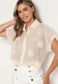 Koszule damskie - Jasnobeżowa Koszula Zapinana na Guziki Ozdobiona Aplikacją Opalea - miniaturka - grafika 1