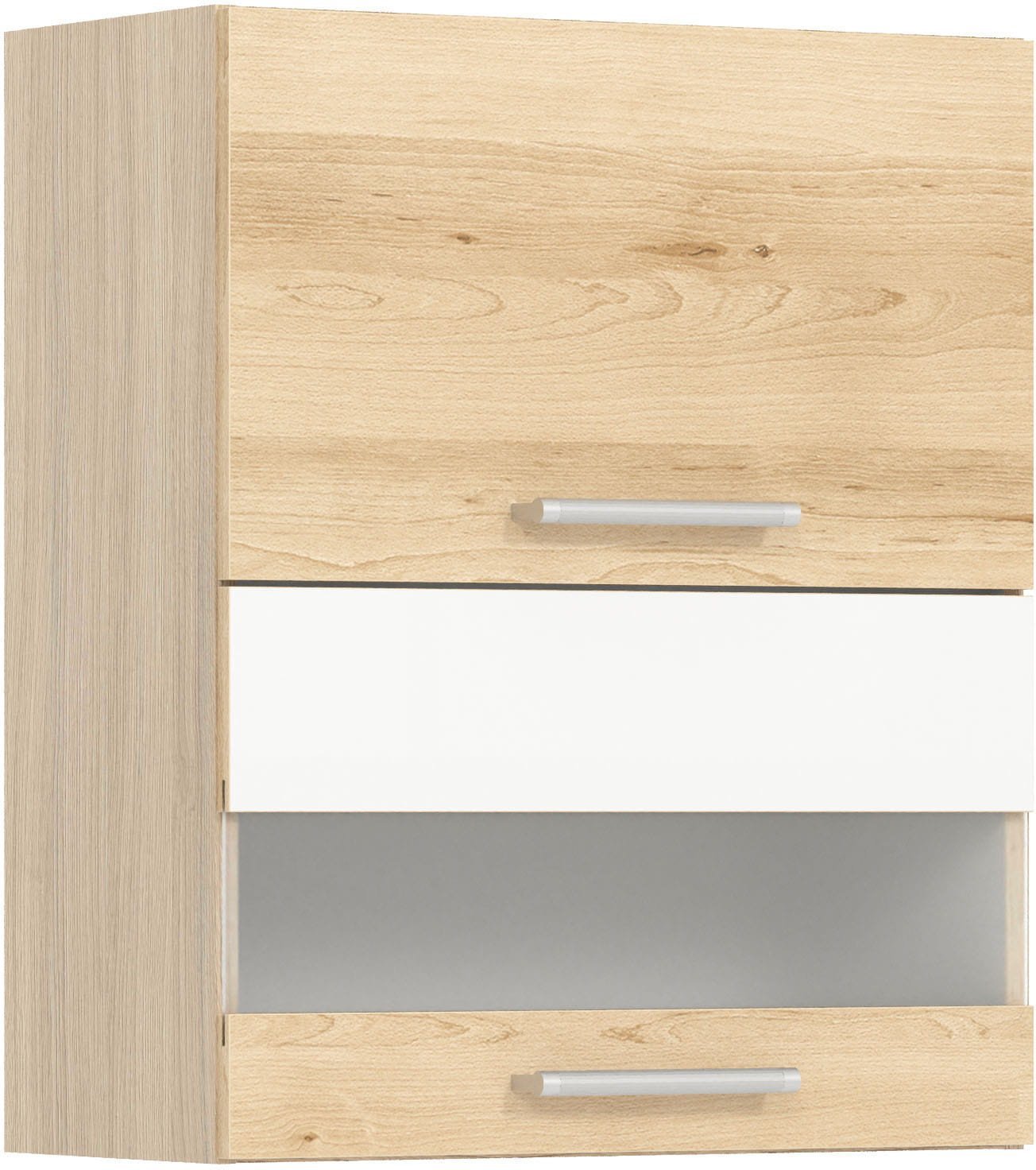 Szafka górna witryna kuchenna wisząca uchylna MODENA MD8/G60W buk / biały połysk