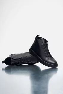 Sneakersy męskie - Czarne wysokie trampki męskie skórzane Estro ER00111803 - grafika 1