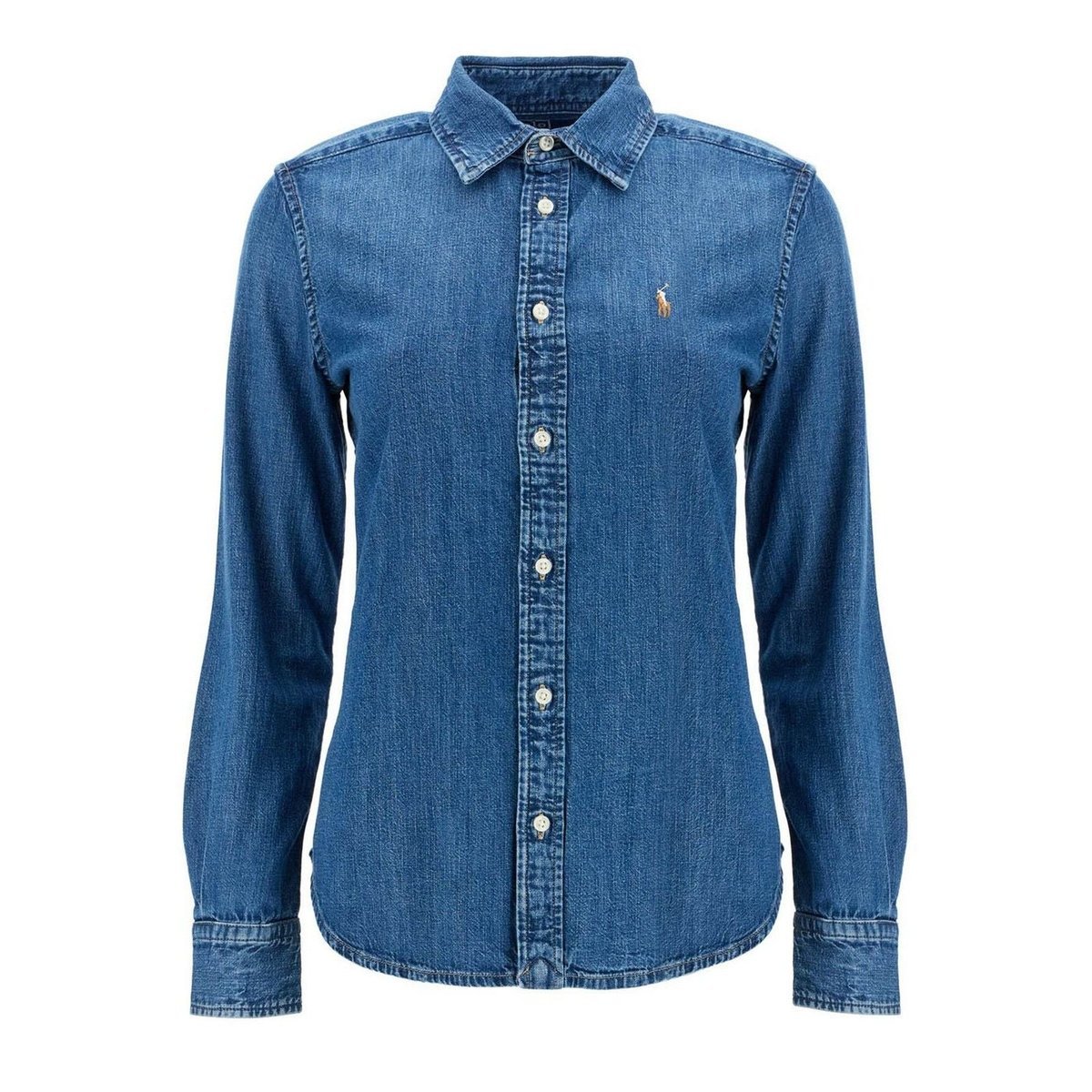 camicie donna ralph lauren - ls crlte st-long sleeve-button front shirt - ottanio