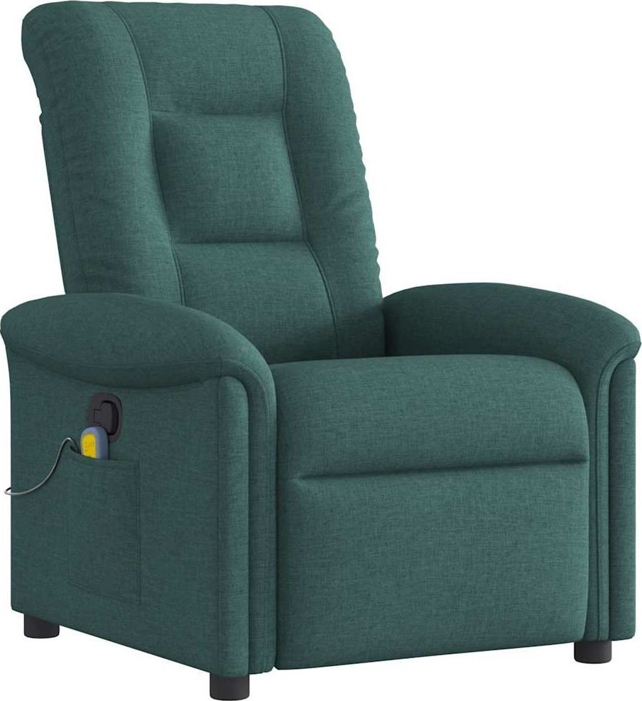 Rozkładany fotel masujący, ciemnozielony, obity tkaniną