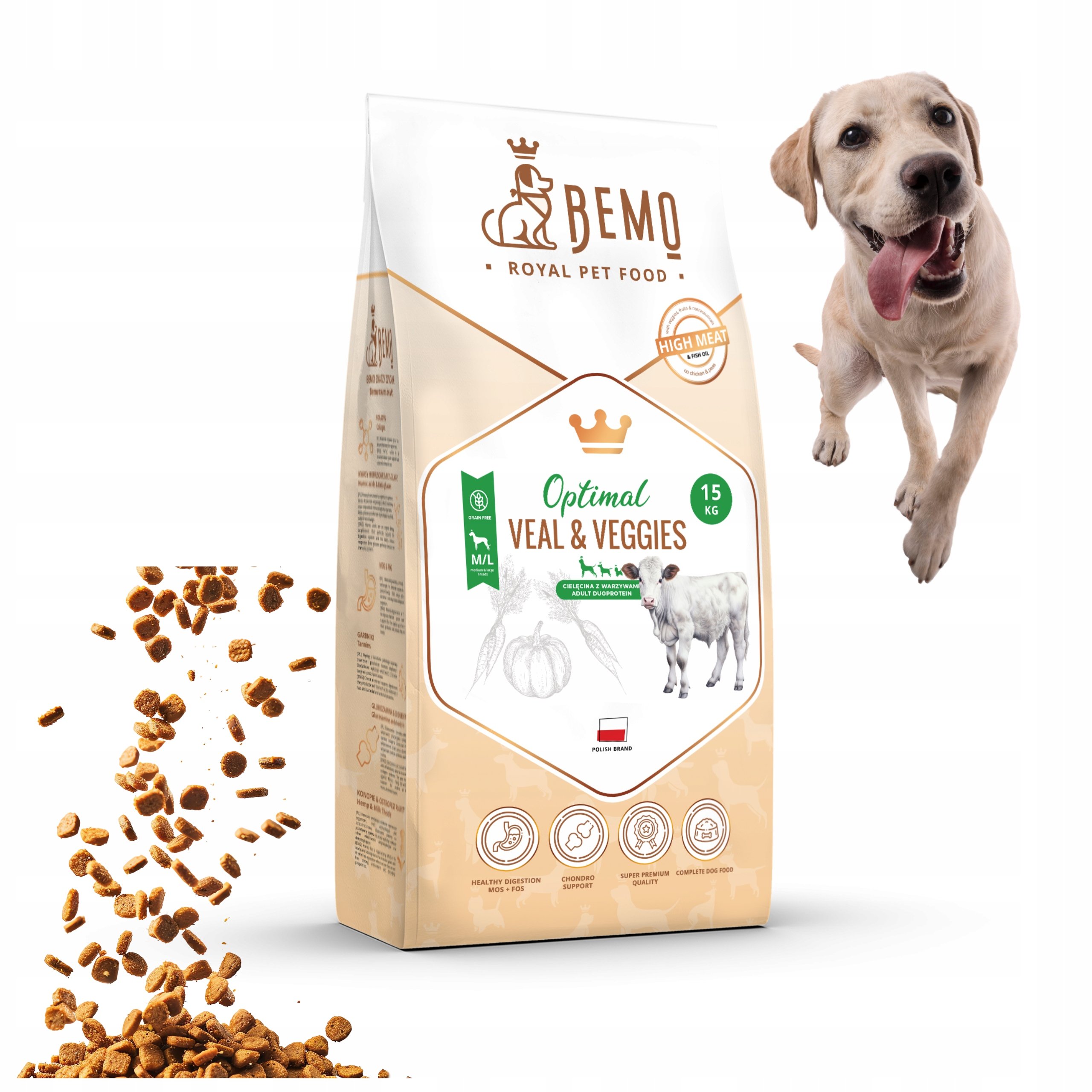 Karma dla psa sucha Bemo Optimal Veal M/L 10 kg z cielęciną i warzywami