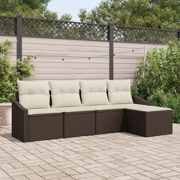 Zestaw Ogrodowy Sofa Modułowa z Polirattanu Brązowy 5 Elementów