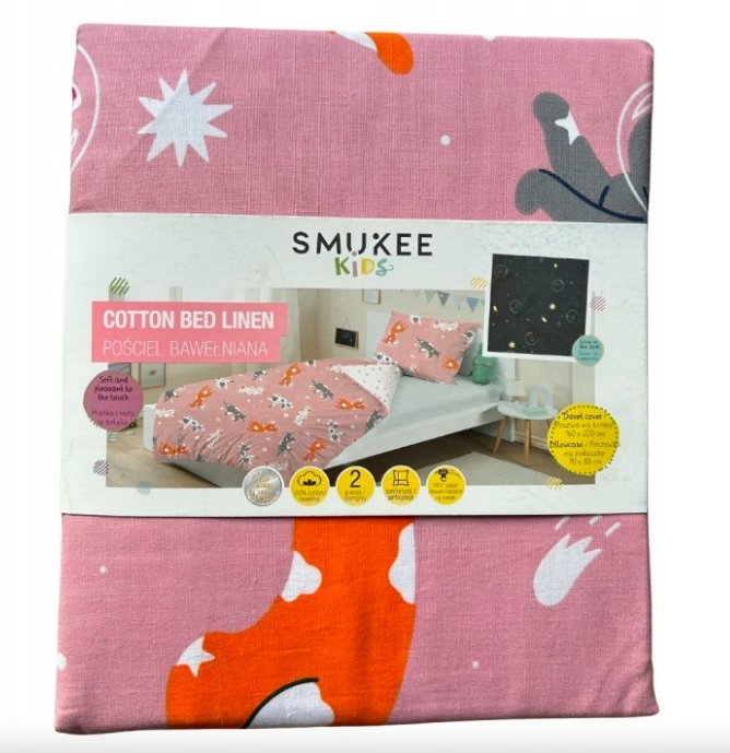 Pościel bawełniana 160x200 granatowa świecąca w ciemności - koty