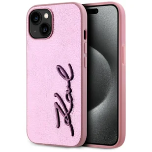 Etui Karl Lagerfeld Wrinkled Metal Signature do iPhone 15 różowy - Etui i futerały do telefonów - miniaturka - grafika 1