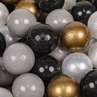 Zabawki do kąpieli - KiddyMoon Plastikowe piłeczki 7cm czarny-perła-złoty-szary 100 Zabawka zestaw kulek - miniaturka - grafika 1