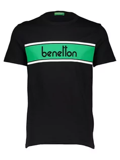 Koszulki męskie - Benetton Koszulka w kolorze czarno-zielonym - grafika 1