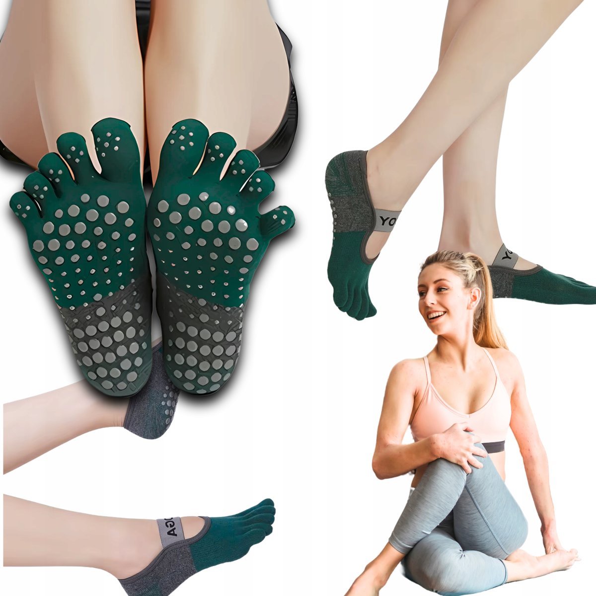 SKARPETKI STOPKI DO YOGI JOGI PILATESU ANTYPOŚLIZGOWE ZIELONE DAMSKIE PARA