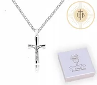 Biżuteria dla dzieci - KOMUNIA Srebrny łańcuszek 45 cm KRZYŻYK krzyż katolicki LK43X - miniaturka - grafika 1