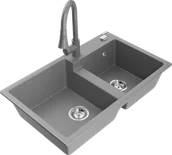 Zlewozmywaki z baterią - Mexen Tomas zlewozmywak granitowy 2-komorowy z baterią kuchenną Elia, szary - 6516-71-670101-71 - miniaturka - grafika 1