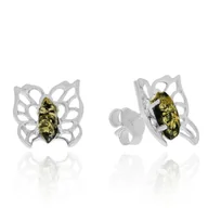 Kolczyki - Srebrne kolczyki z bursztynem sztyft motyl pr. 925 - miniaturka - grafika 1