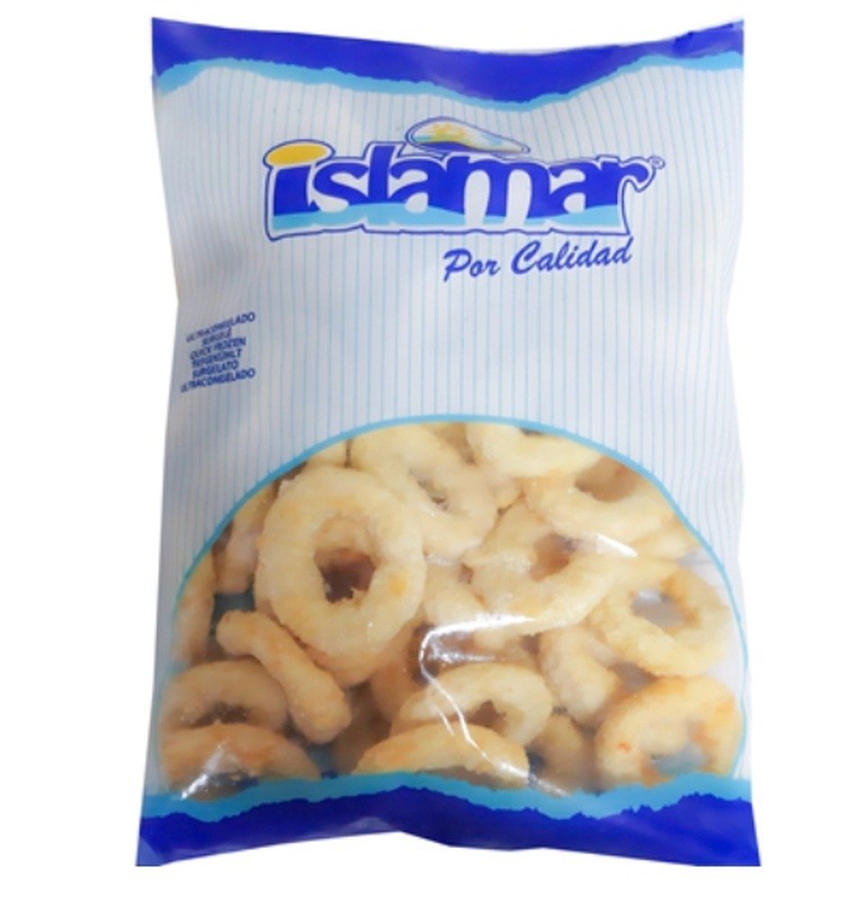 MyFood Pierścienie panierowanie z kałamarnicą formowane, wstępnie podsmażone, głęboko mrożone, z połączonych kawałków kałamarnicy 1000 g