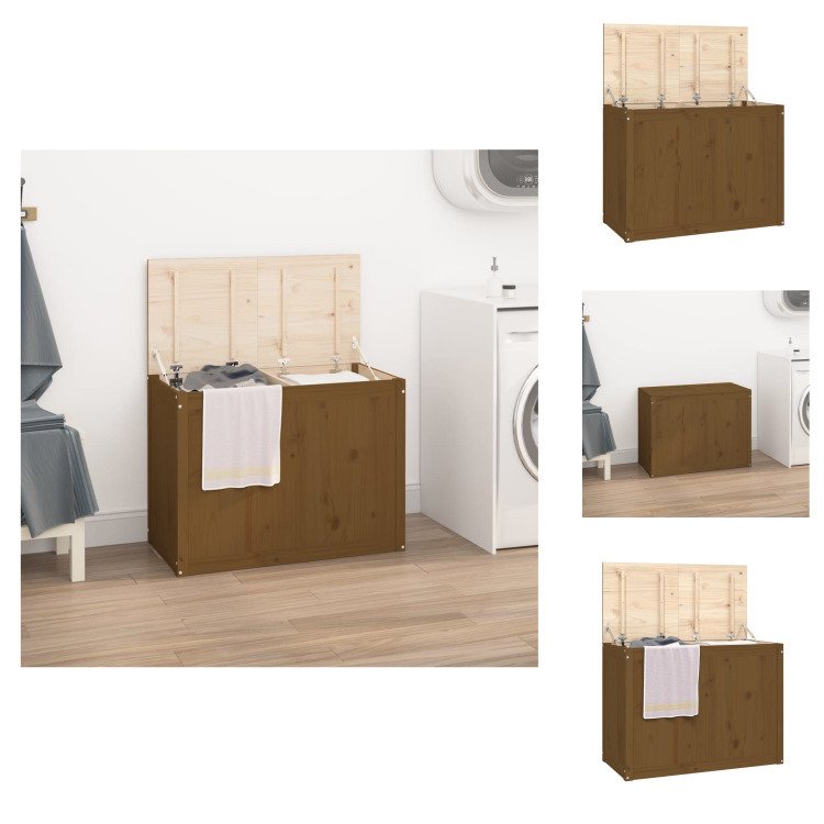 vidaXL Kosz na pranie miodowy brąz 88,5x44x66 cm lite drewno sosnowe - Kosze na pranie