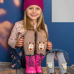Dziecięce rajstopy z mikrofibry Knittex z aplikacją 3D 100 DEN Elkie Szare - Rajstopy dziecięce - miniaturka - grafika 1