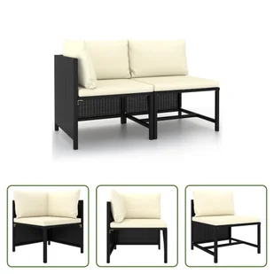 The Living Store 2-częściowa sofa ogrodowa z poduszkami z czarnego polirattanu - Sofy ogrodowe - miniaturka - grafika 1