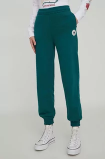Spodnie damskie - Converse spodnie dresowe kolor zielony gładkie - grafika 1