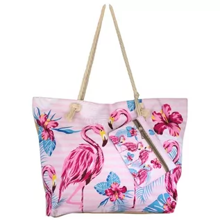 Torebki damskie - SUN & SURF Duża torba plażowa damska z zamkiem błyskawicznym 60 x 40 x 20 cm Lato Plaża Uchwyty na ramię wewnętrzne kieszenie na zamek błyskawiczny, Flamingo, XL, flaming - grafika 1